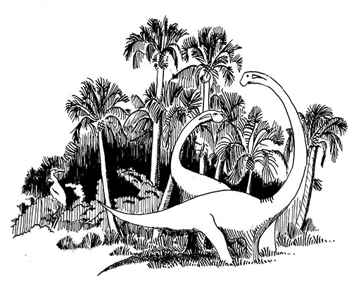 Imaginary dinosaurs in the Florida landscape